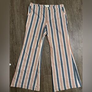 Anthropologie Striped Wide Leg Pants Womens US 12 Navy Rust Cream Flare